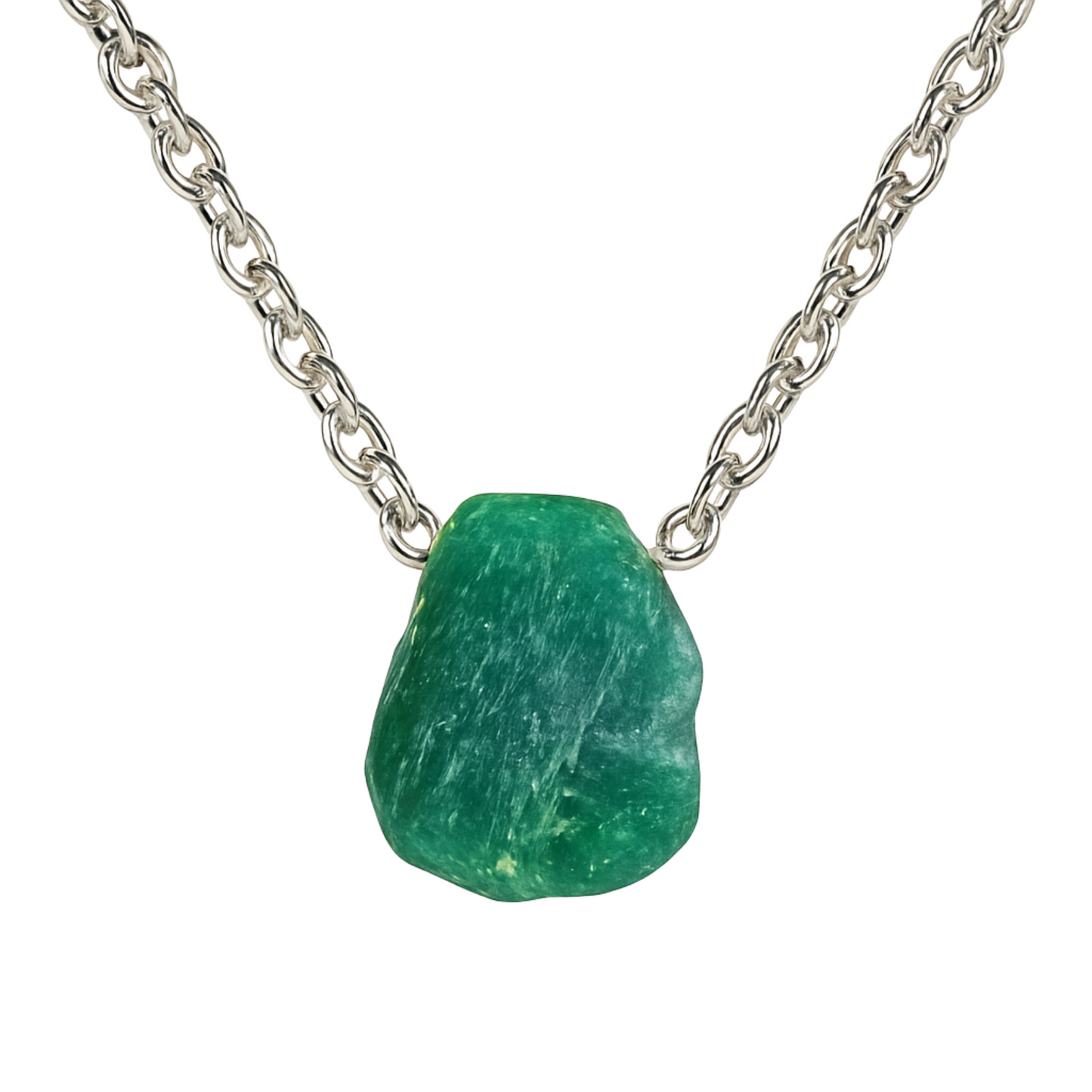 Raw Emerald Pendant & Chain – Sterling Silver