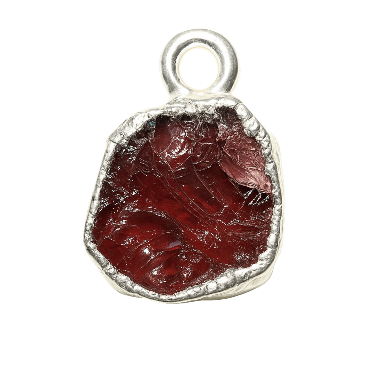 Raw Garnet Handmade Pendant in Sterling Silver
