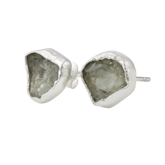 Raw Aquamarine Handmade Earrings in Sterling Silver
