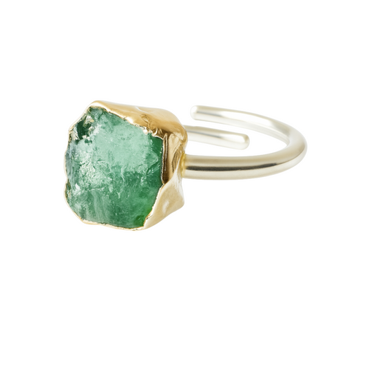 Raw Aquamarine Handmade Adjustable Ring in Sterling Silver