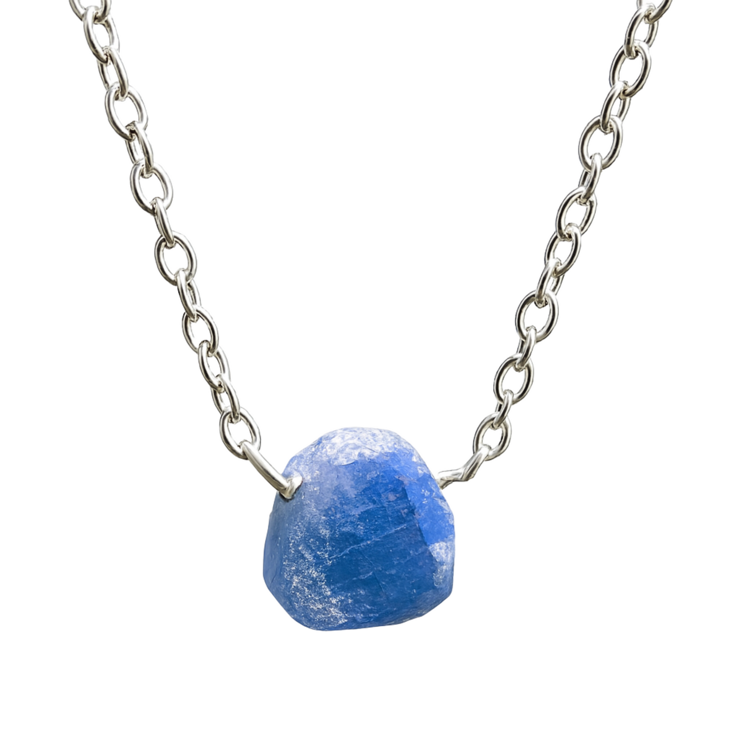 Raw Sapphire Handmade Pendant with Chain in Sterling Silver