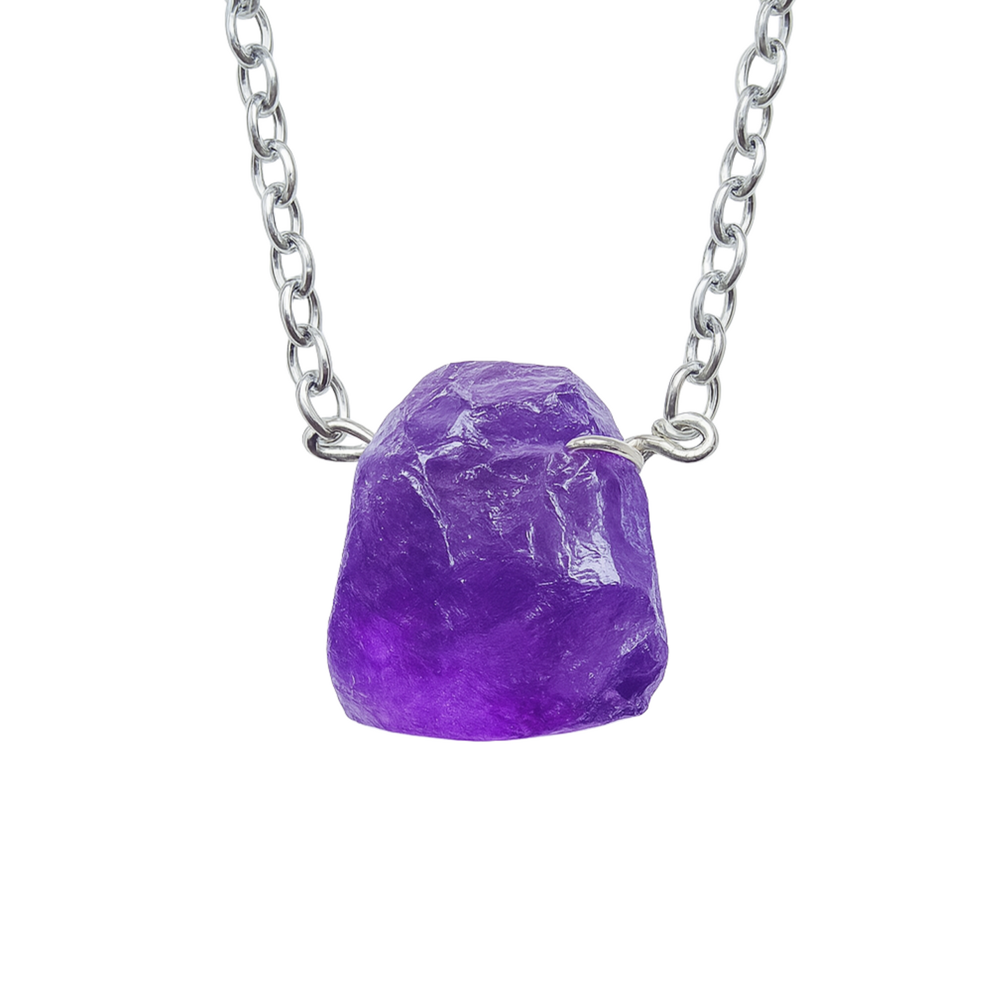 Raw Amethyst Handmade Pendant with Chain in Sterling Silver