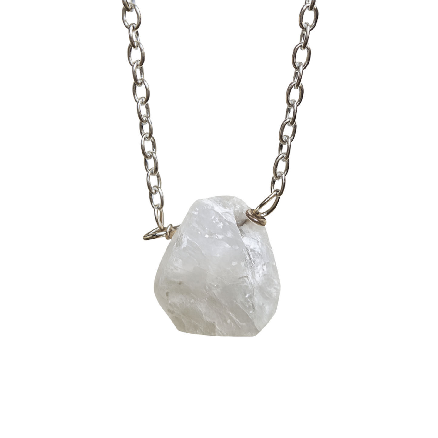 Raw Rainbow Moonstone Handmade Pendant with Chain in Sterling Silver