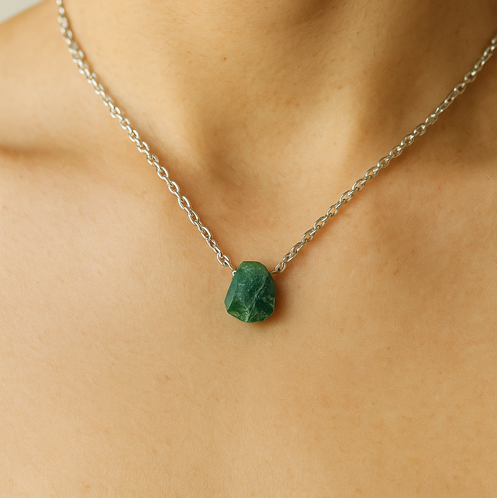 Raw Emerald Pendant & Chain – Sterling Silver