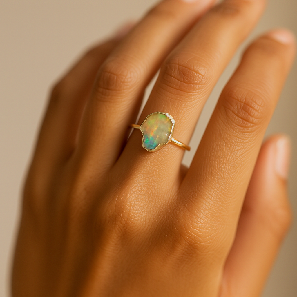 Raw Moonstone Handmade Adjustable Ring in Sterling Silver