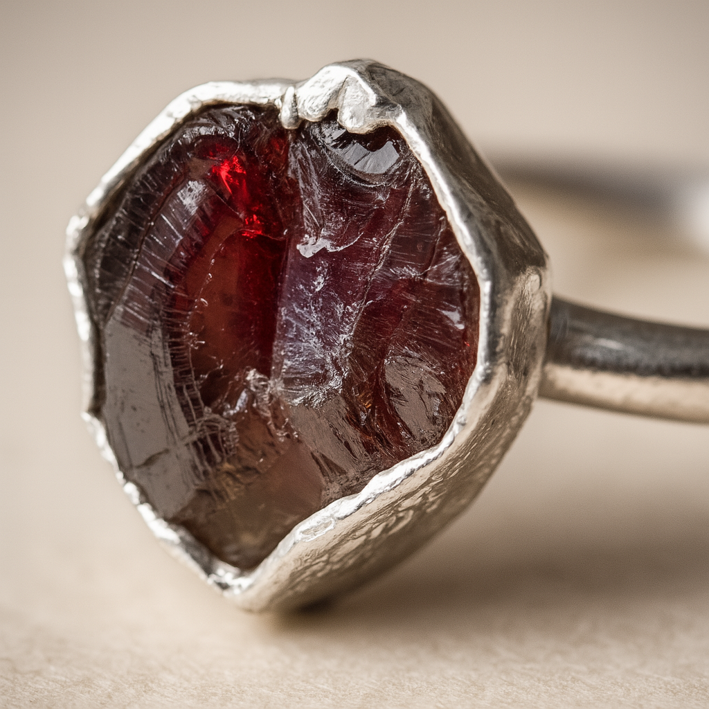 Raw Garnet Adjustable Ring in Sterling Silver