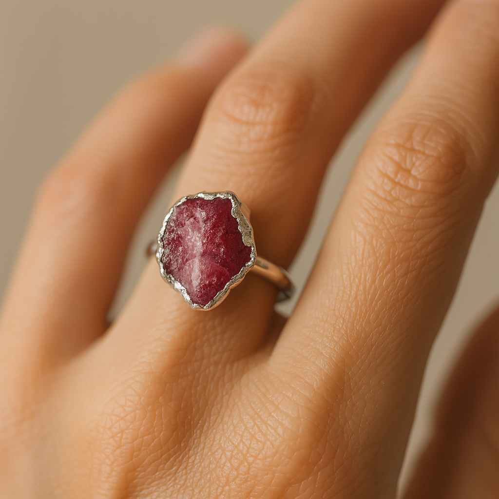 Raw Ruby Handmade Adjustable Ring in Sterling Silver
