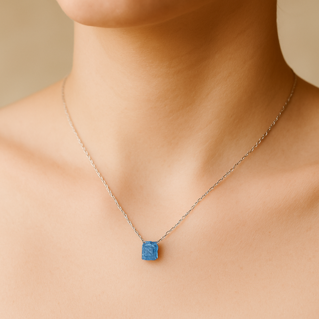 Raw Sapphire Handmade Pendant with Chain in Sterling Silver