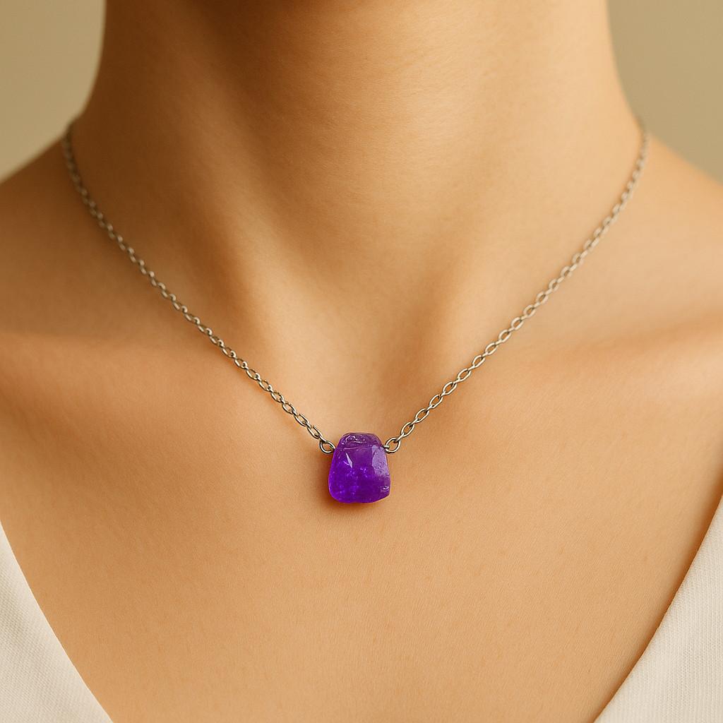 Raw Amethyst Handmade Pendant with Chain in Sterling Silver