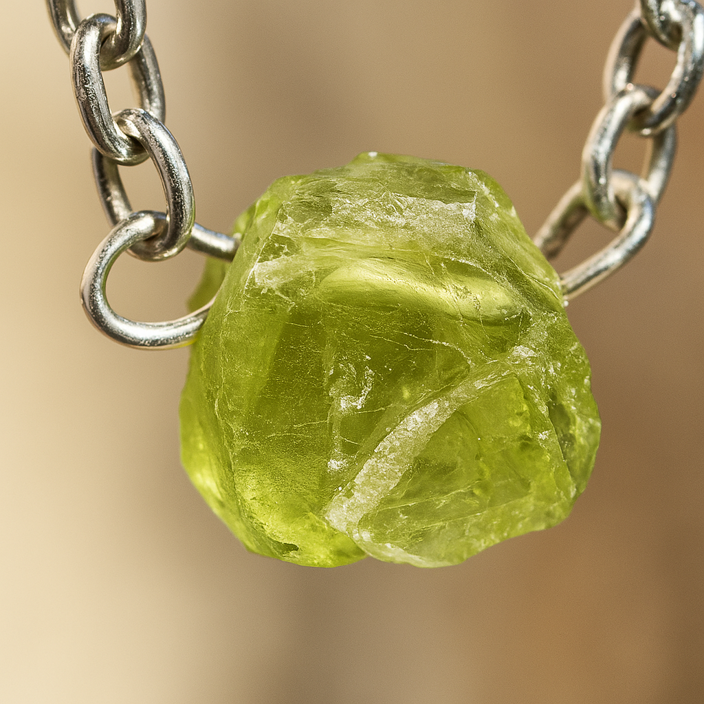 Raw Peridot Pendant & Chain – Sterling Silver