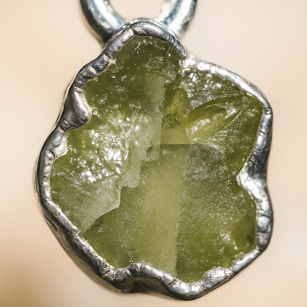 Raw Peridot Pendant in Sterling Silver