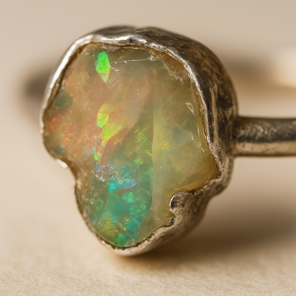 Raw Moonstone Handmade Adjustable Ring in Sterling Silver