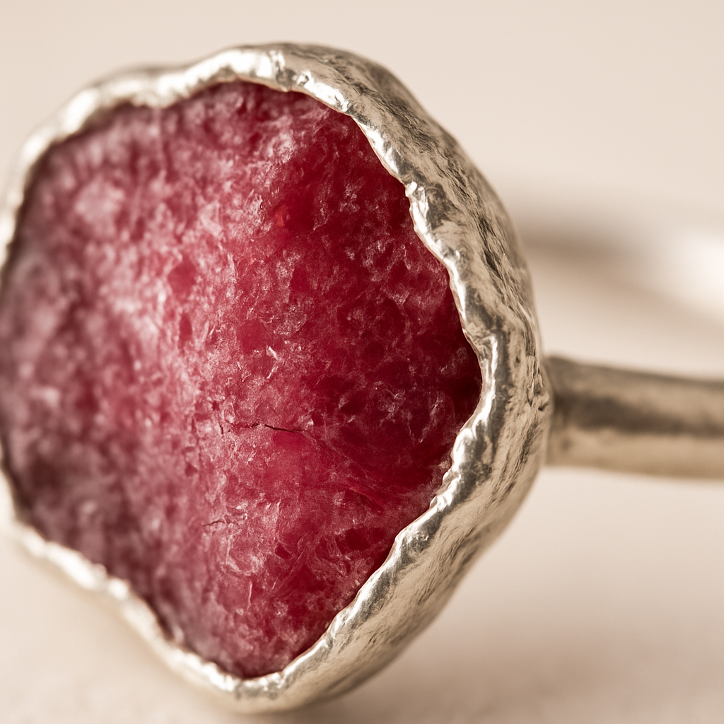 Raw Ruby Handmade Adjustable Ring in Sterling Silver