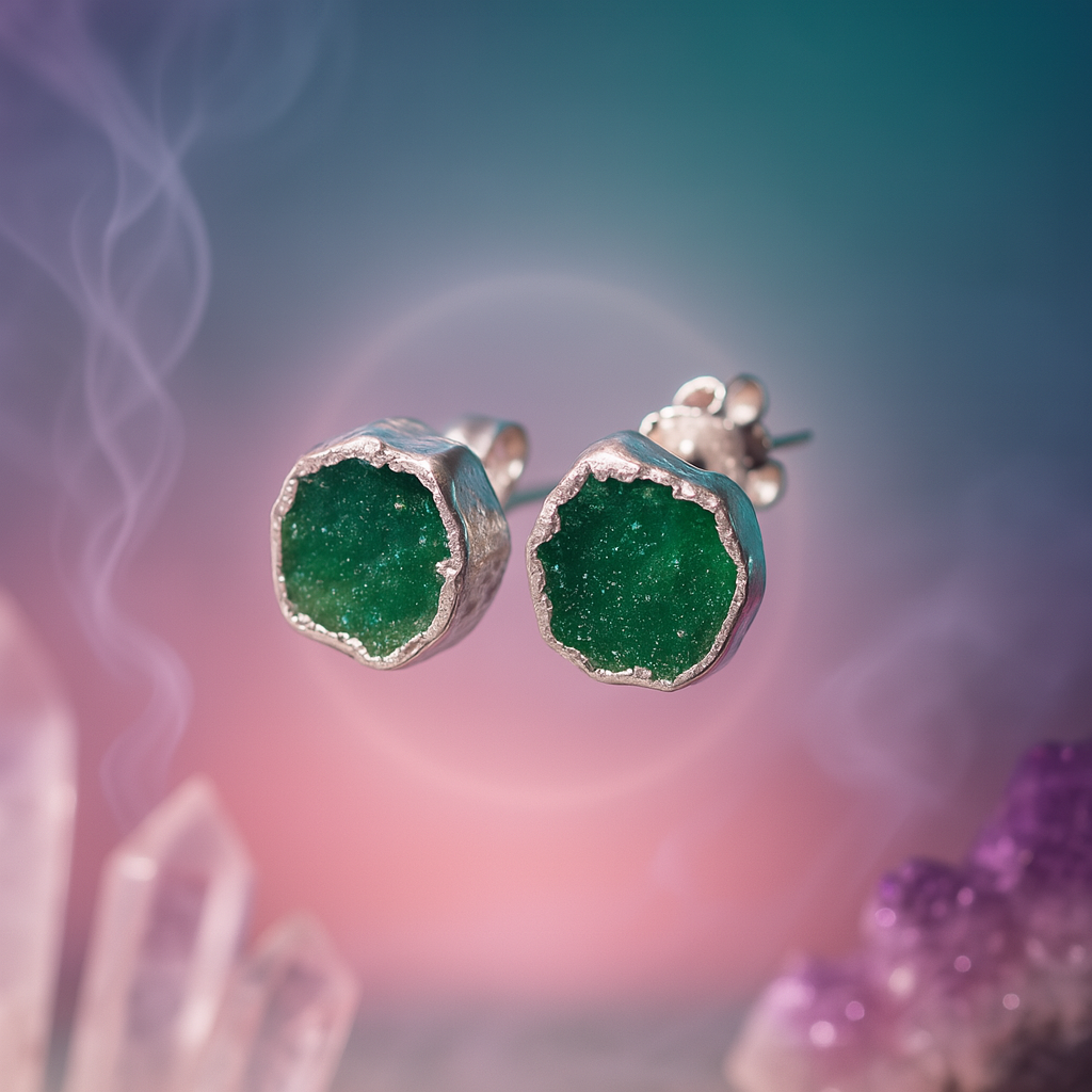 Raw Emerald Handmade Earrings in Sterling Silver