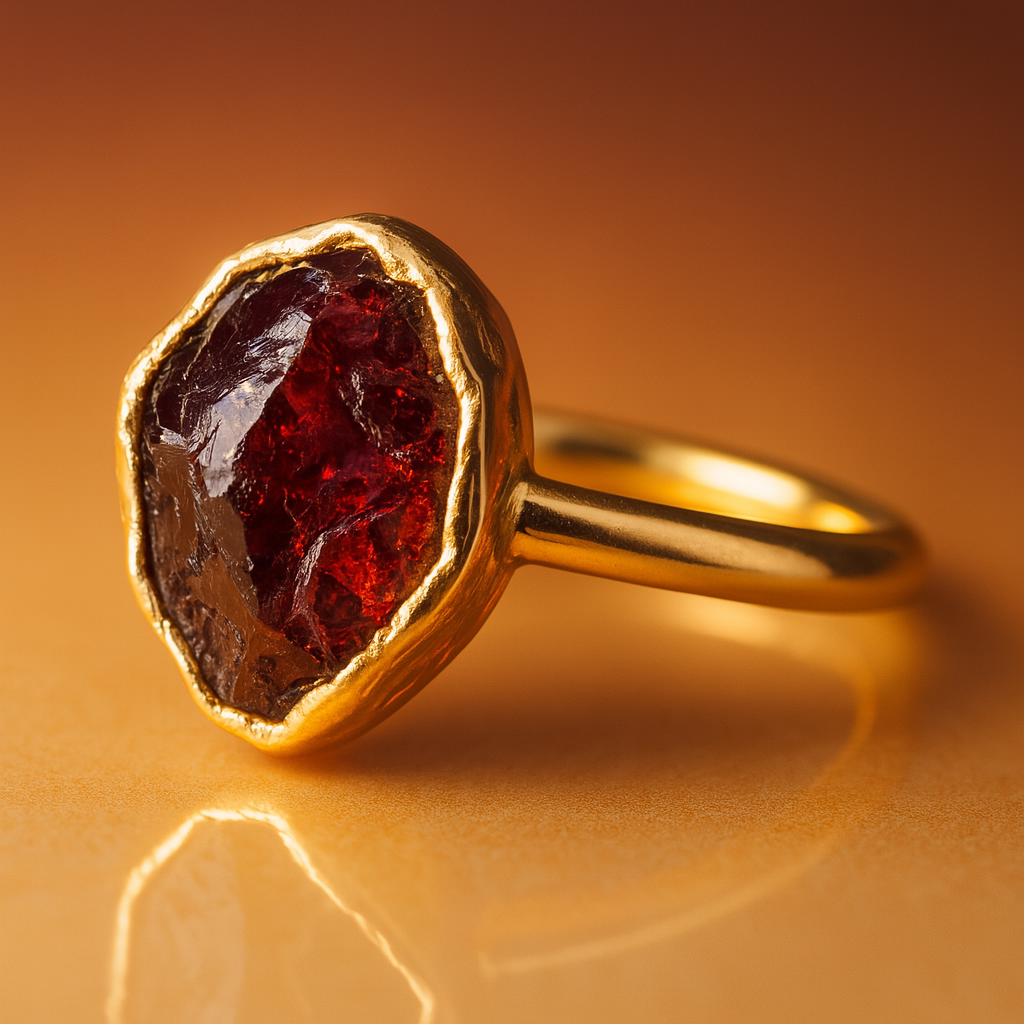 Raw Garnet Adjustable Ring in Sterling Silver