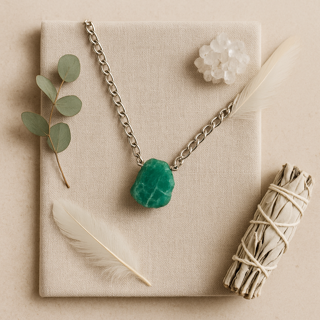 Raw Emerald Pendant & Chain – Sterling Silver