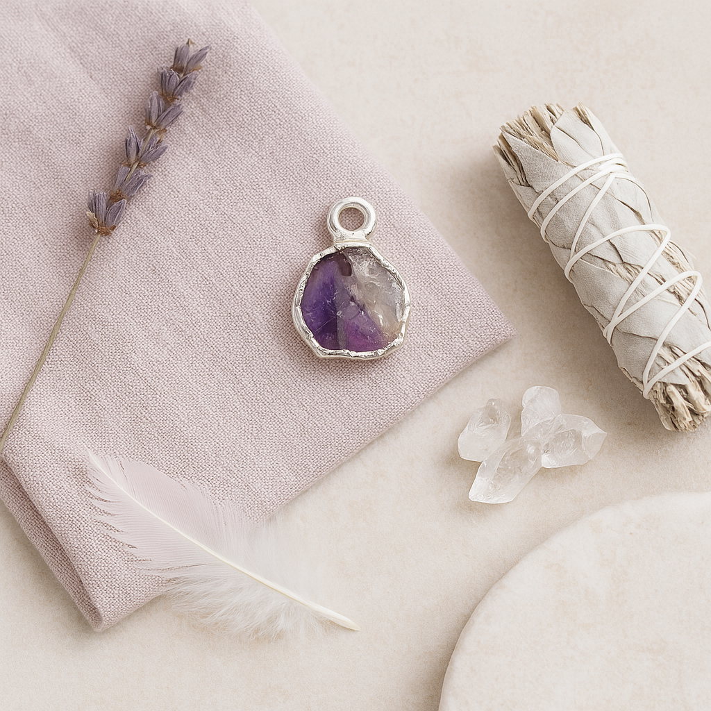 Raw Amethyst Handmade Pendant in Sterling Silver