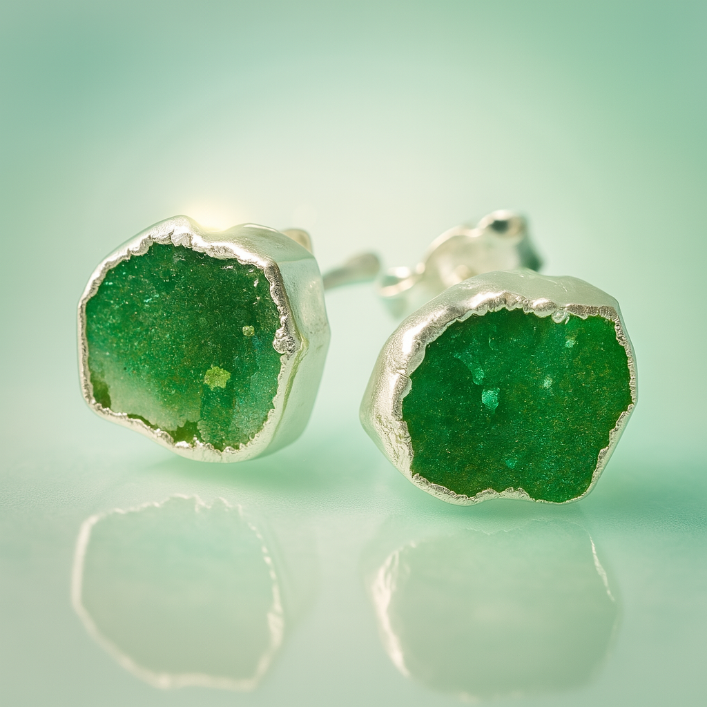 Raw Emerald Handmade Earrings in Sterling Silver