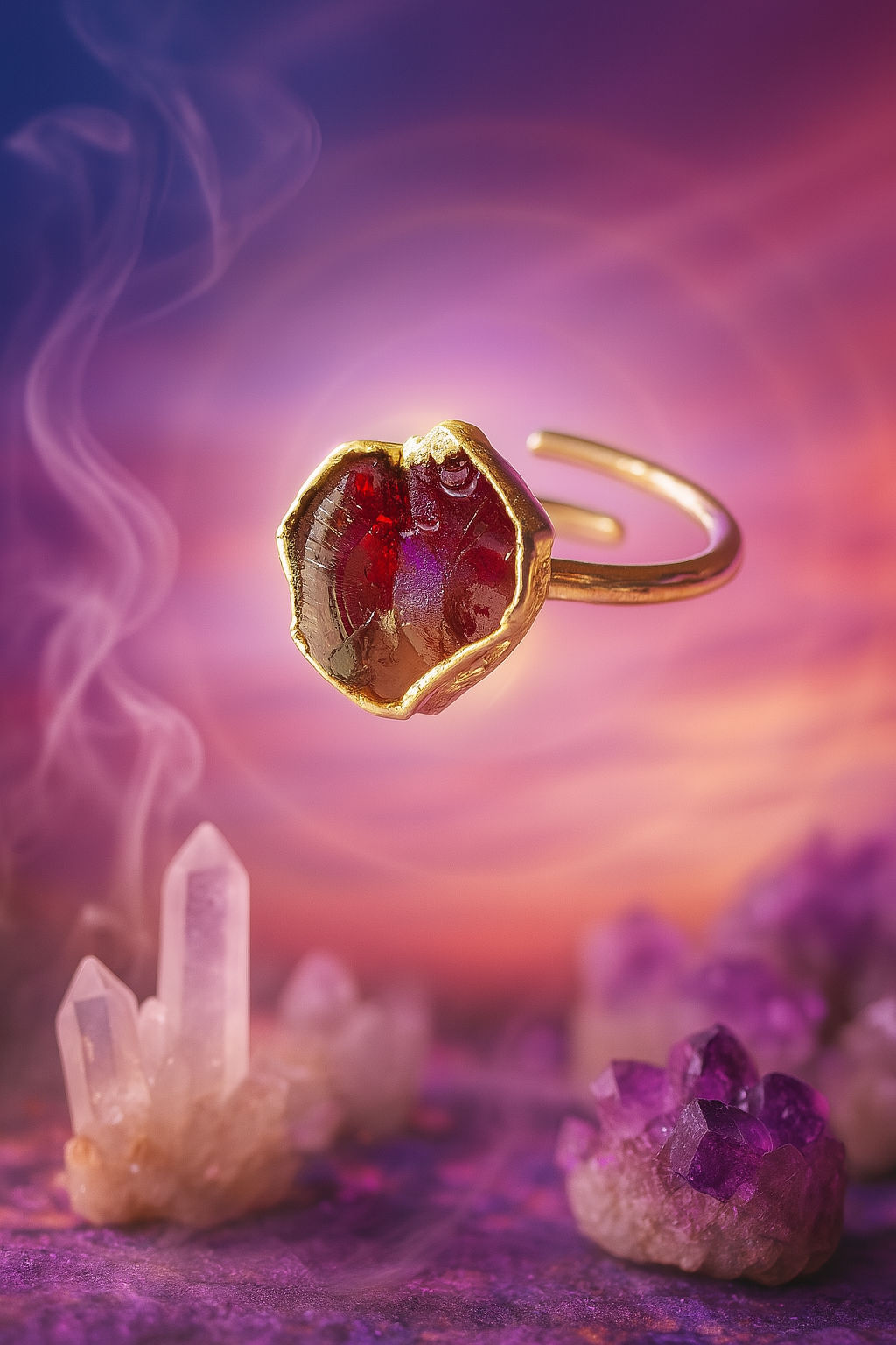 Raw Garnet Adjustable Ring in Sterling Silver