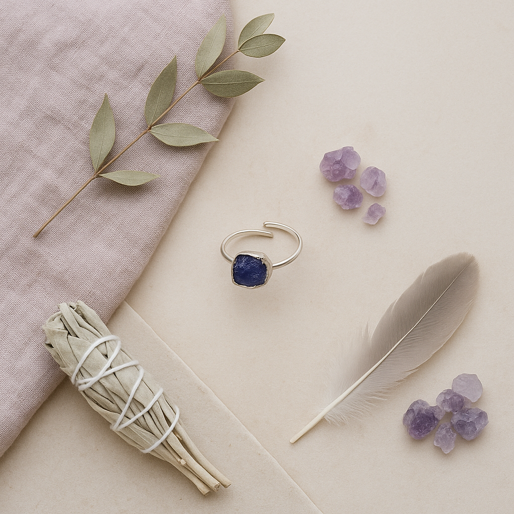 Raw Tanzanite Handmade Adjustable Ring in Sterling Silver