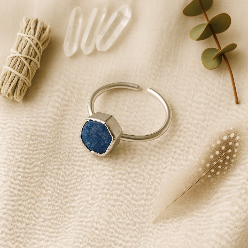 Raw Sapphire Handmade Adjustable Ring in Sterling Silver