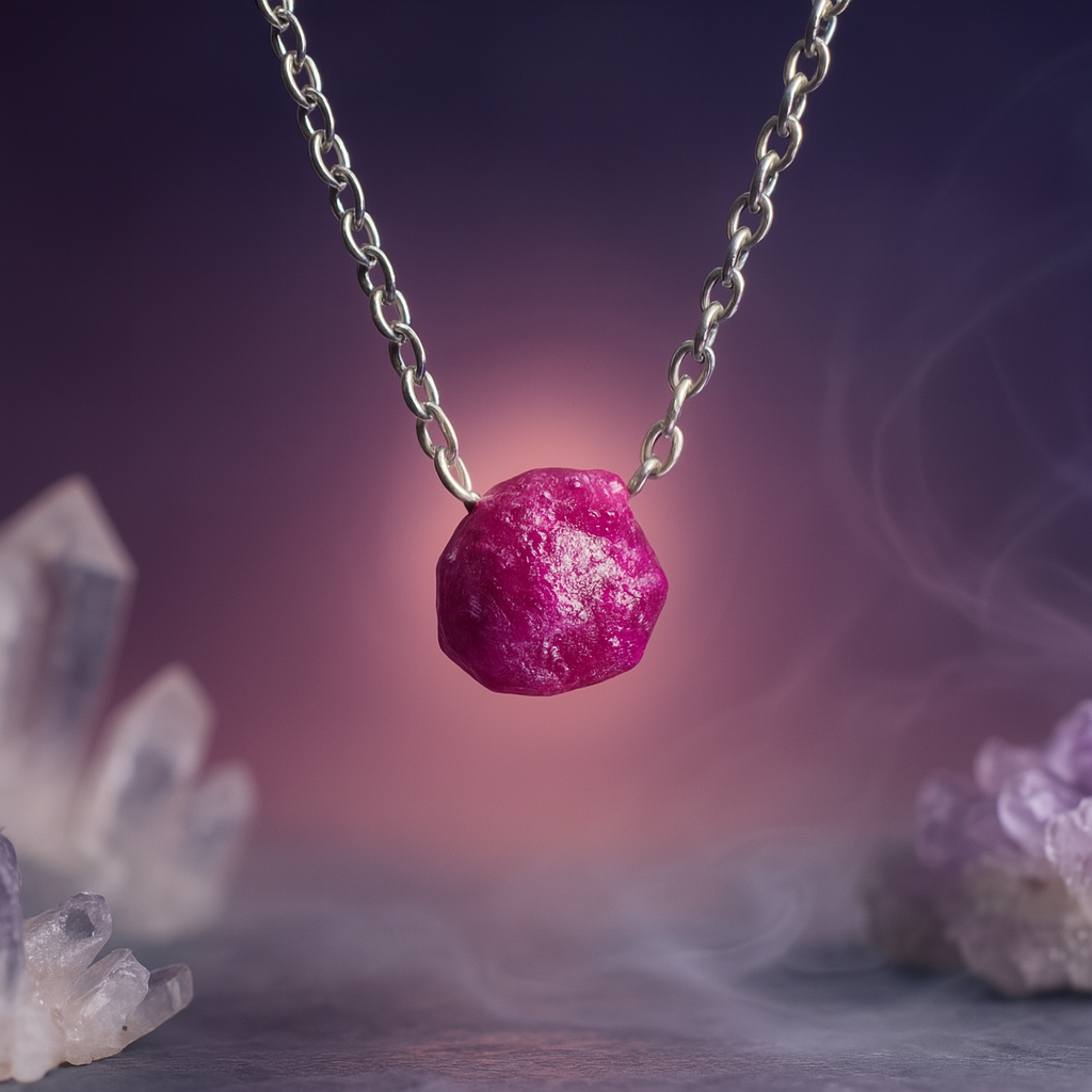 Raw Ruby Handmade Pendant with Chain in Sterling Silver