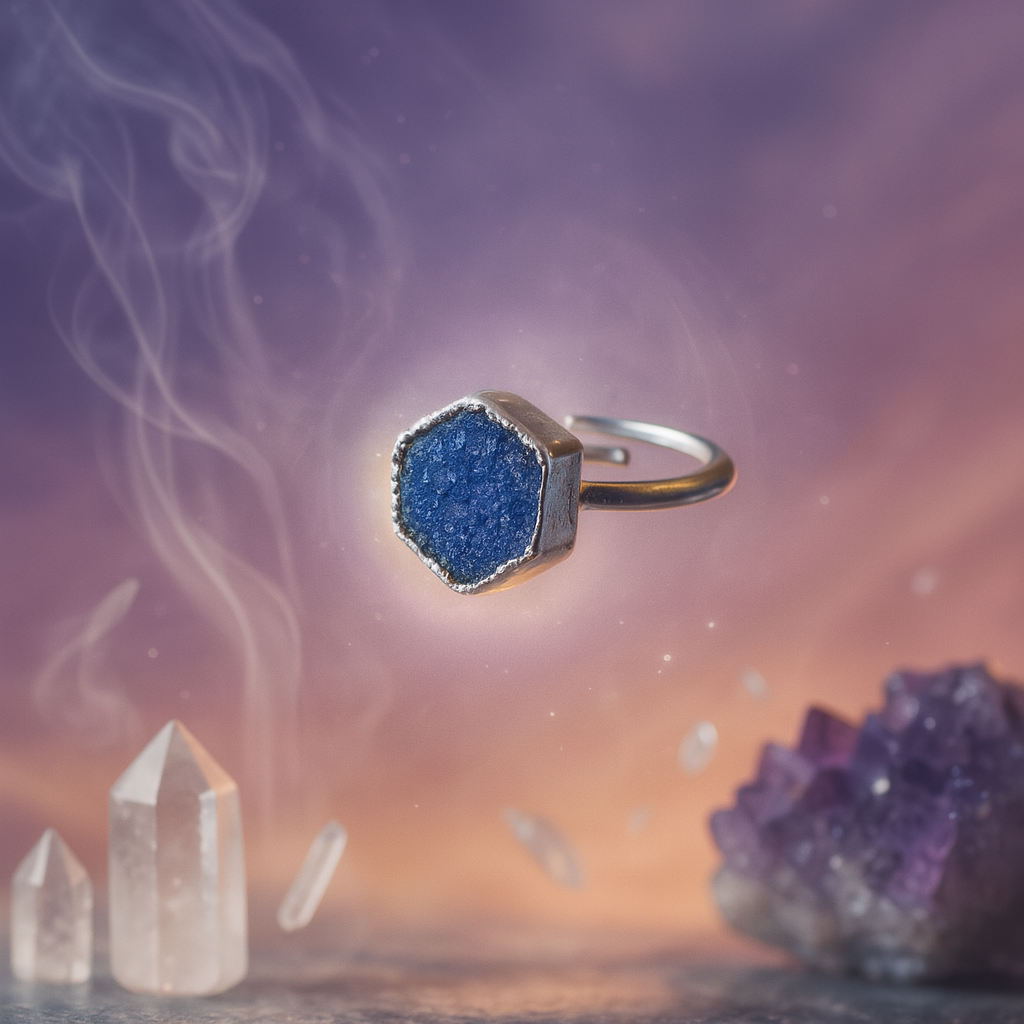 Raw Sapphire Handmade Adjustable Ring in Sterling Silver