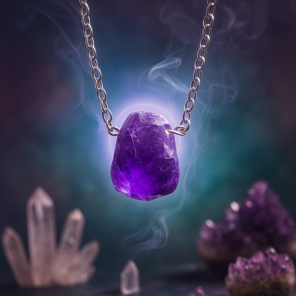 Raw Amethyst Handmade Pendant with Chain in Sterling Silver