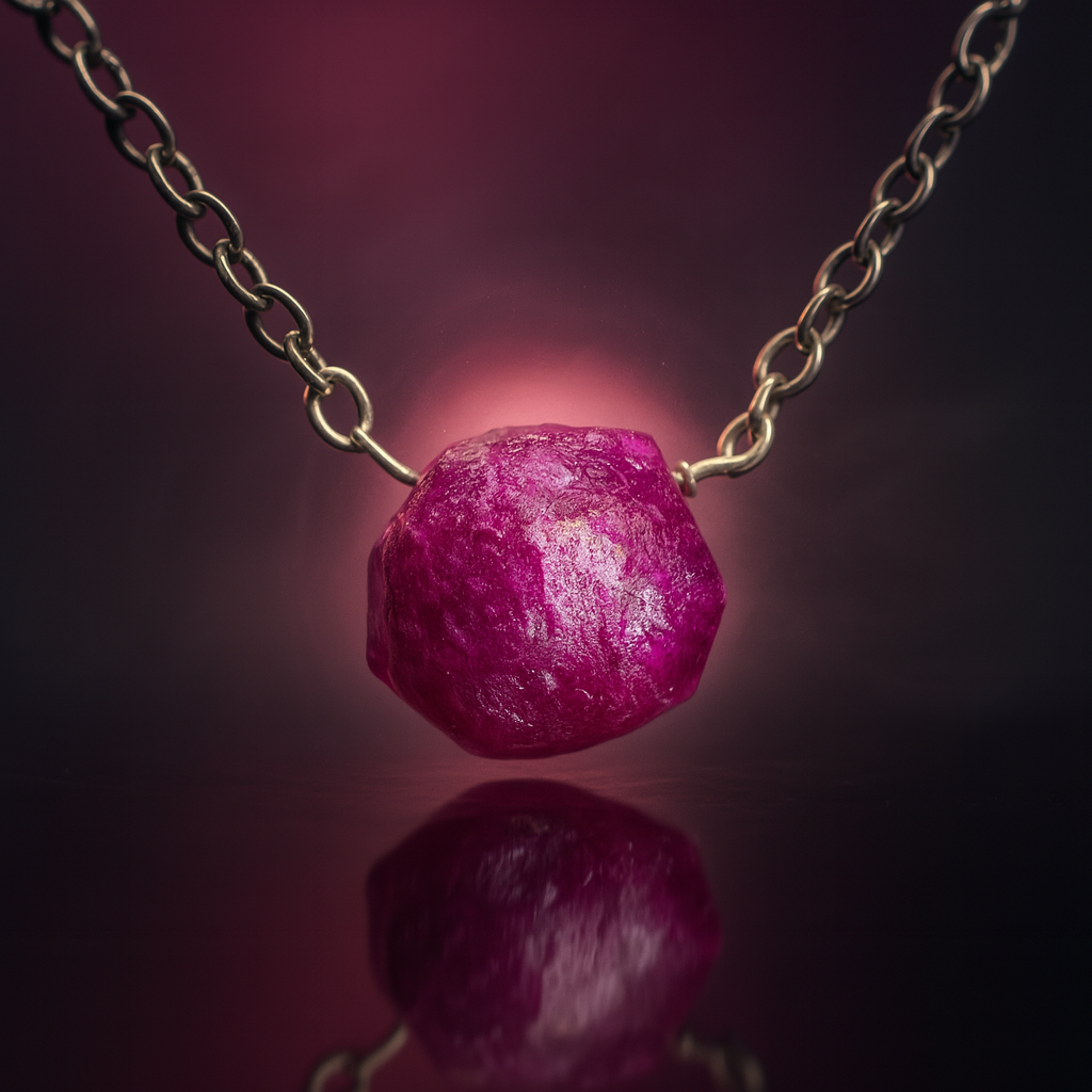 Raw Ruby Handmade Pendant with Chain in Sterling Silver