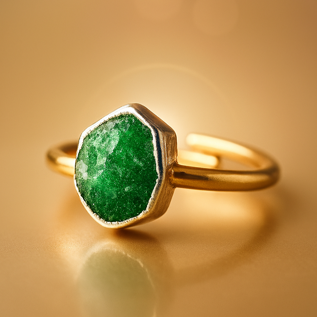 Raw Emerald Adjustable Ring in Sterling Silver