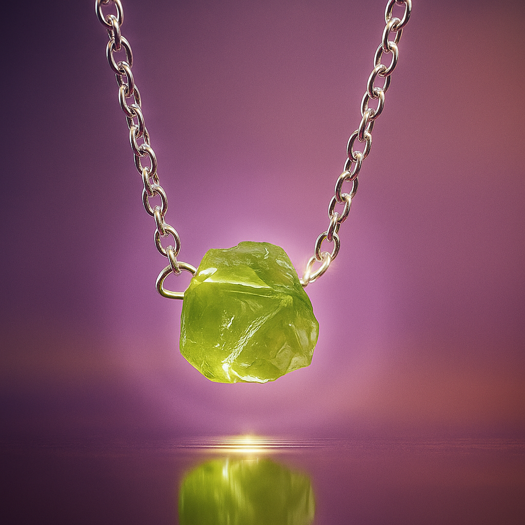 Raw Peridot Pendant & Chain – Sterling Silver