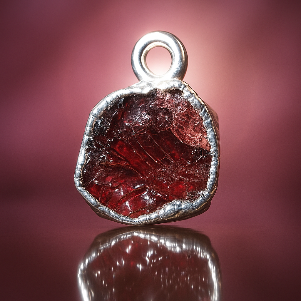 Raw Garnet Handmade Pendant in Sterling Silver