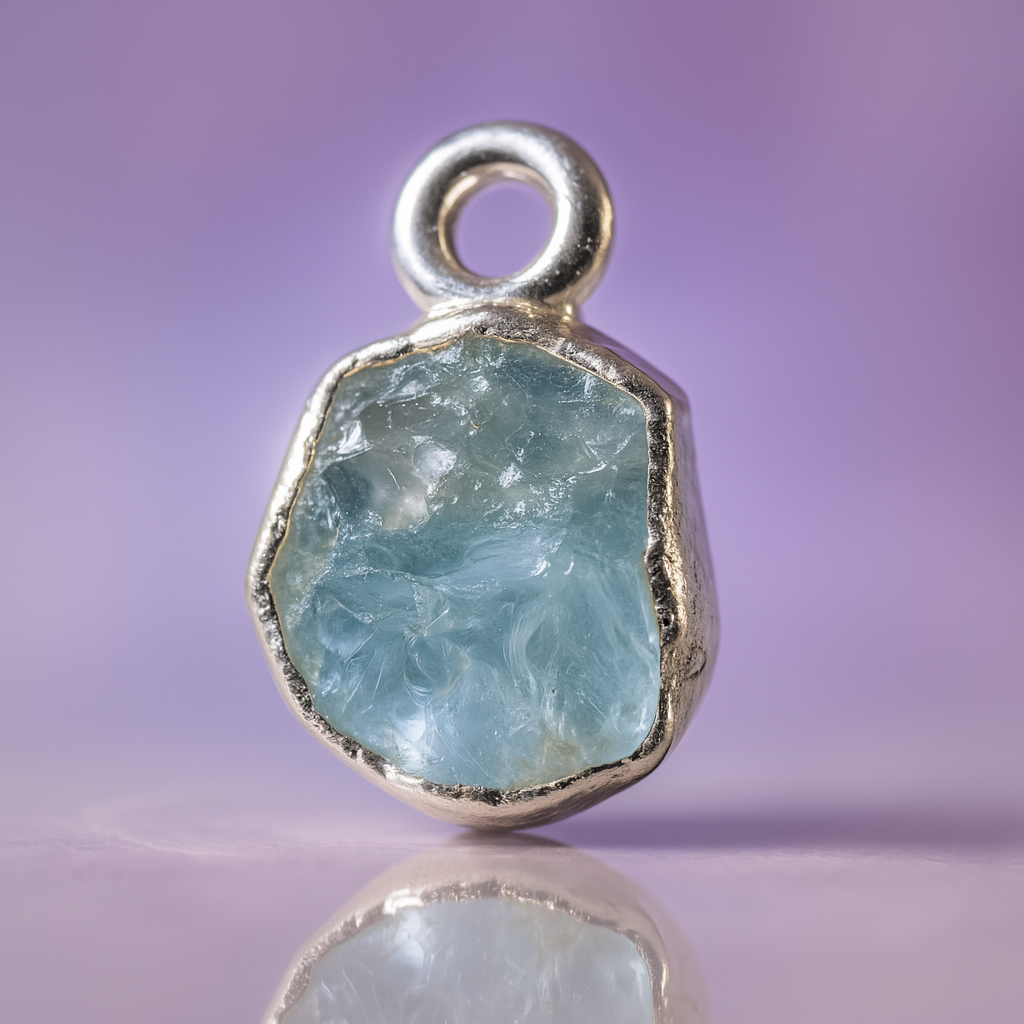 Raw Aquamarine Handmade Pendant in Sterling Silver