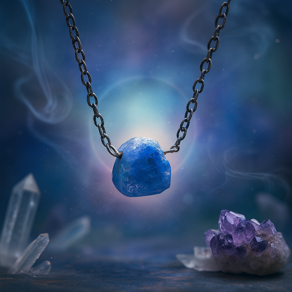 Raw Sapphire Handmade Pendant with Chain in Sterling Silver