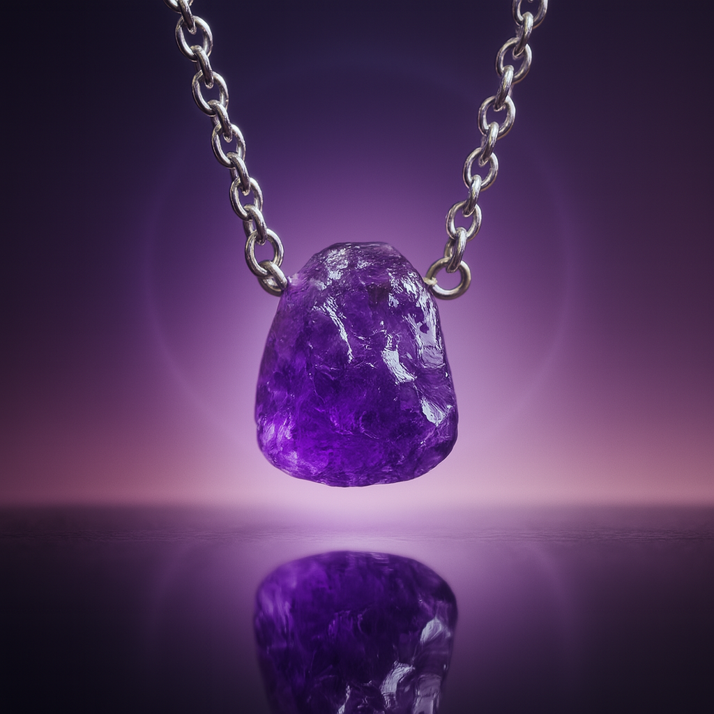 Raw Amethyst Handmade Pendant with Chain in Sterling Silver