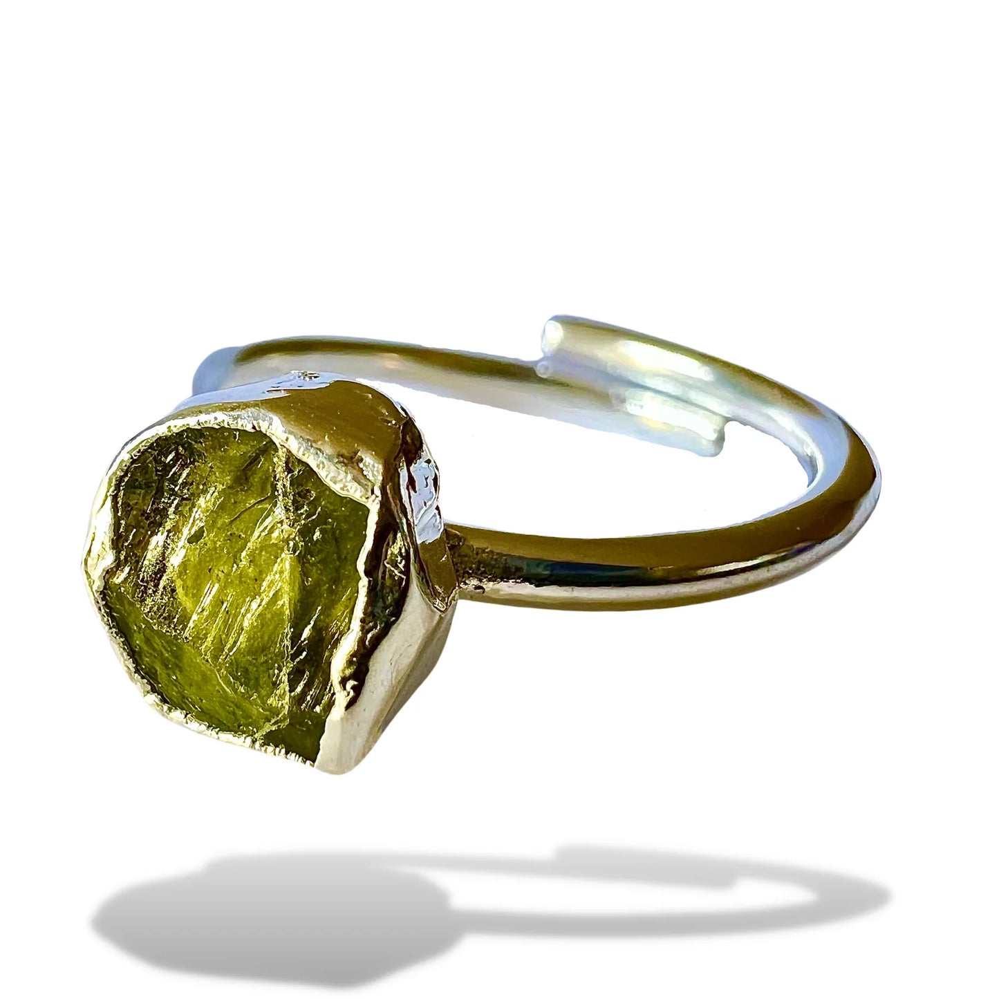 Raw Peridot Adjustable Ring – Sterling Silver