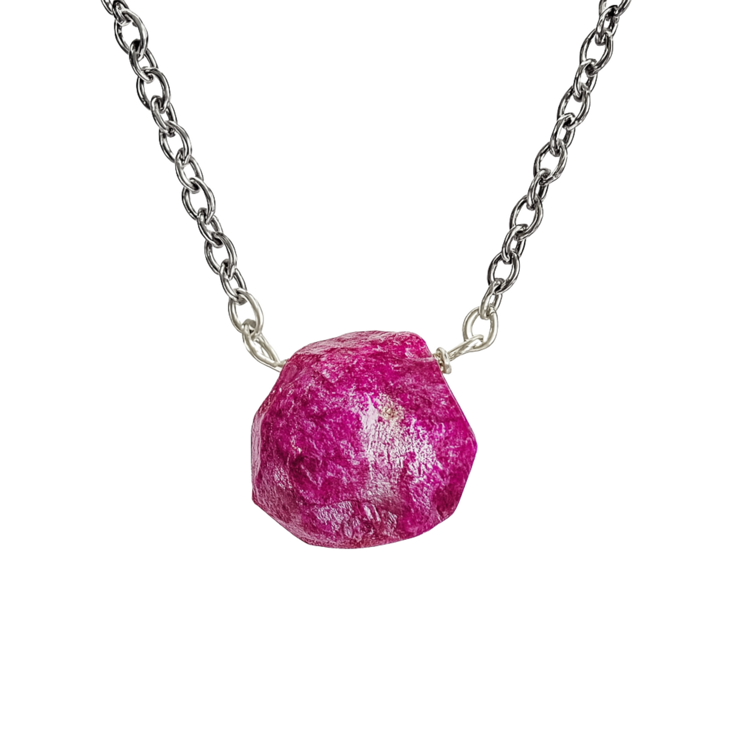 Raw Ruby Handmade Pendant with Chain in Sterling Silver