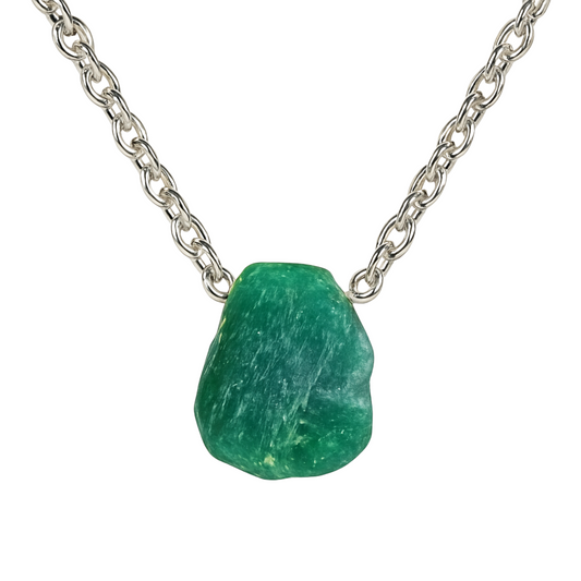 Raw Emerald Pendant & Chain – Sterling Silver