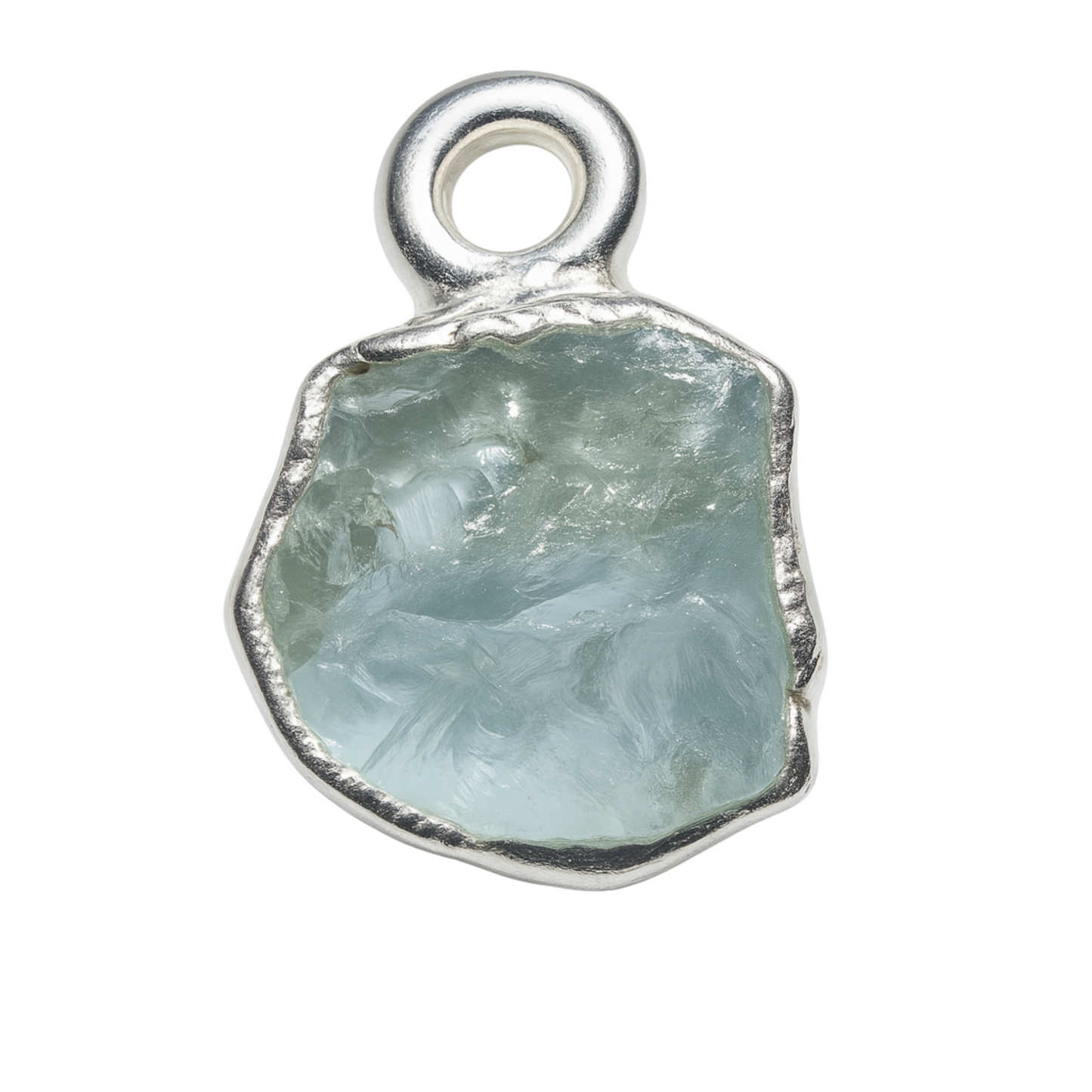 Raw Aquamarine Handmade Pendant in Sterling Silver