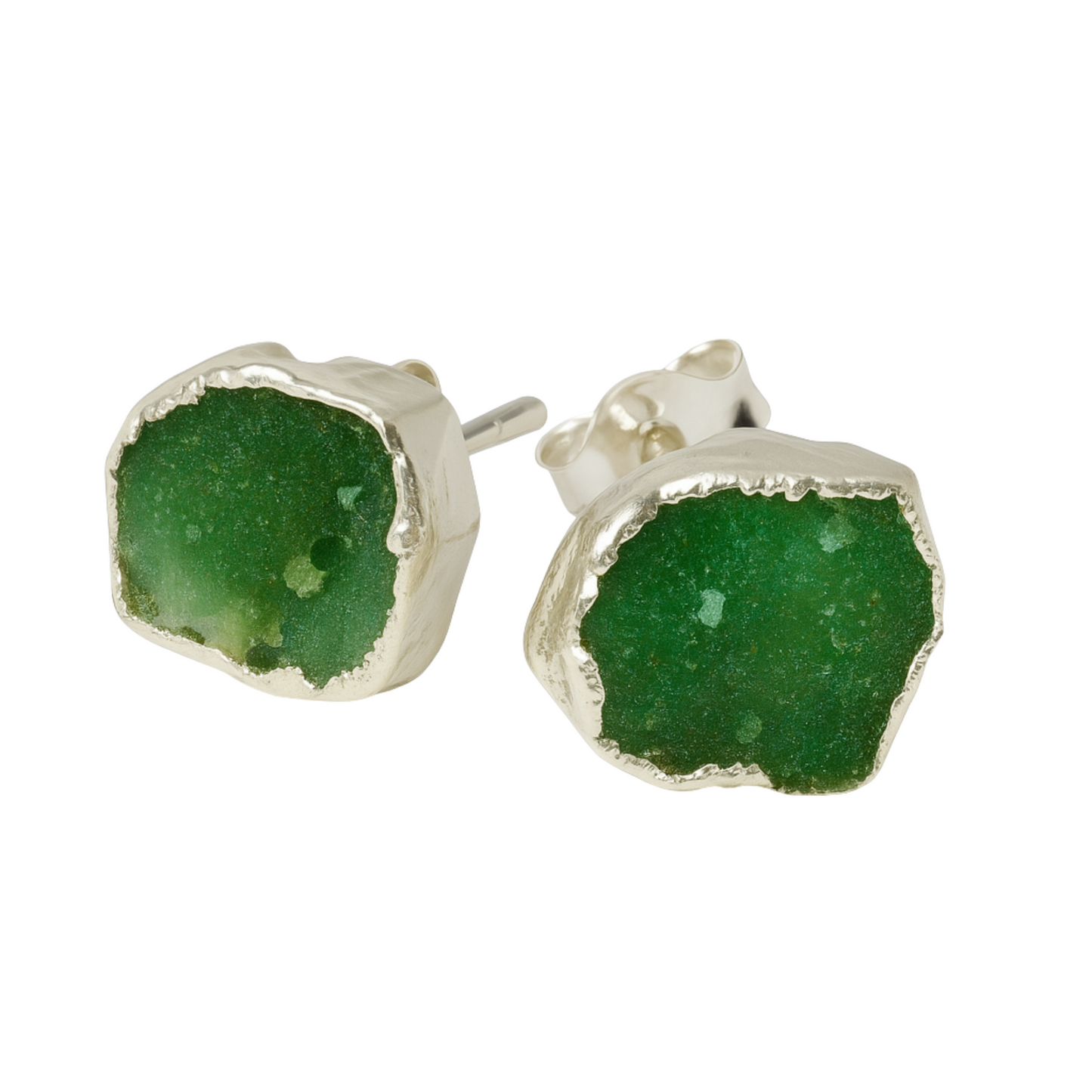 Raw Emerald Handmade Earrings in Sterling Silver
