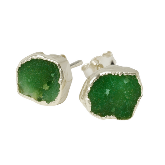 Raw Emerald Handmade Earrings in Sterling Silver