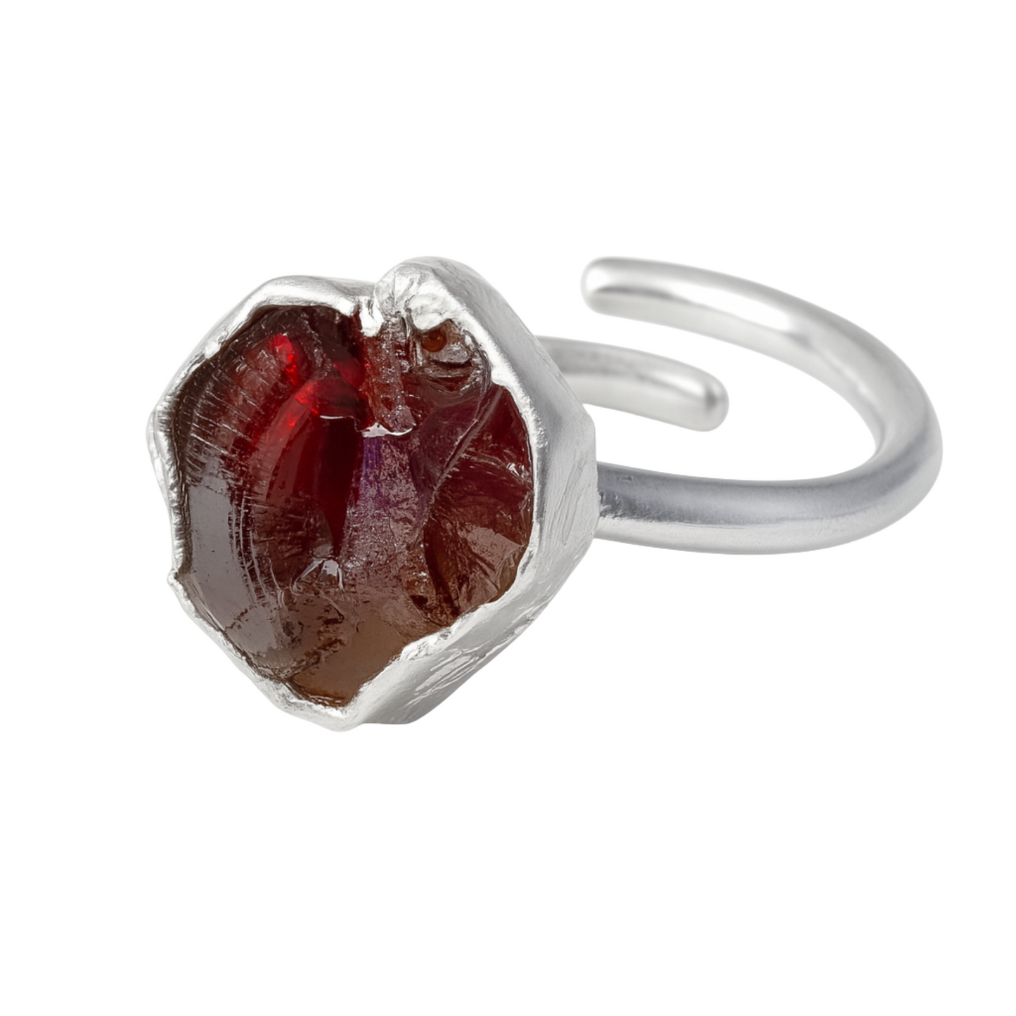 Raw Garnet Adjustable Ring in Sterling Silver