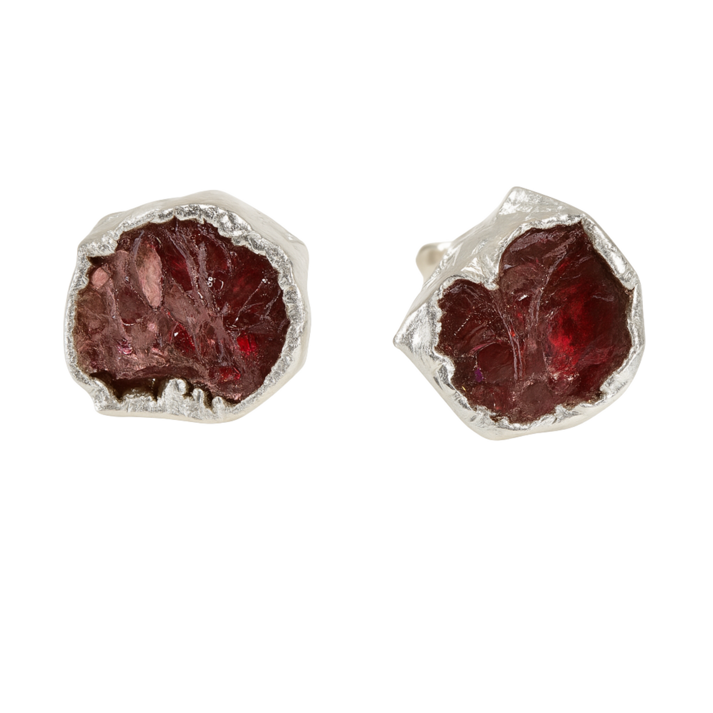 Raw Garnet Handmade Earrings in Sterling Silver