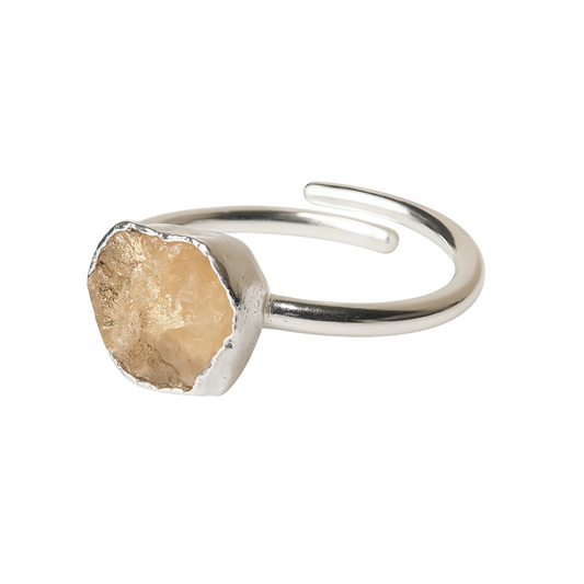 Raw Rose Quartz Handmade Adjustable Ring in Sterling Silver