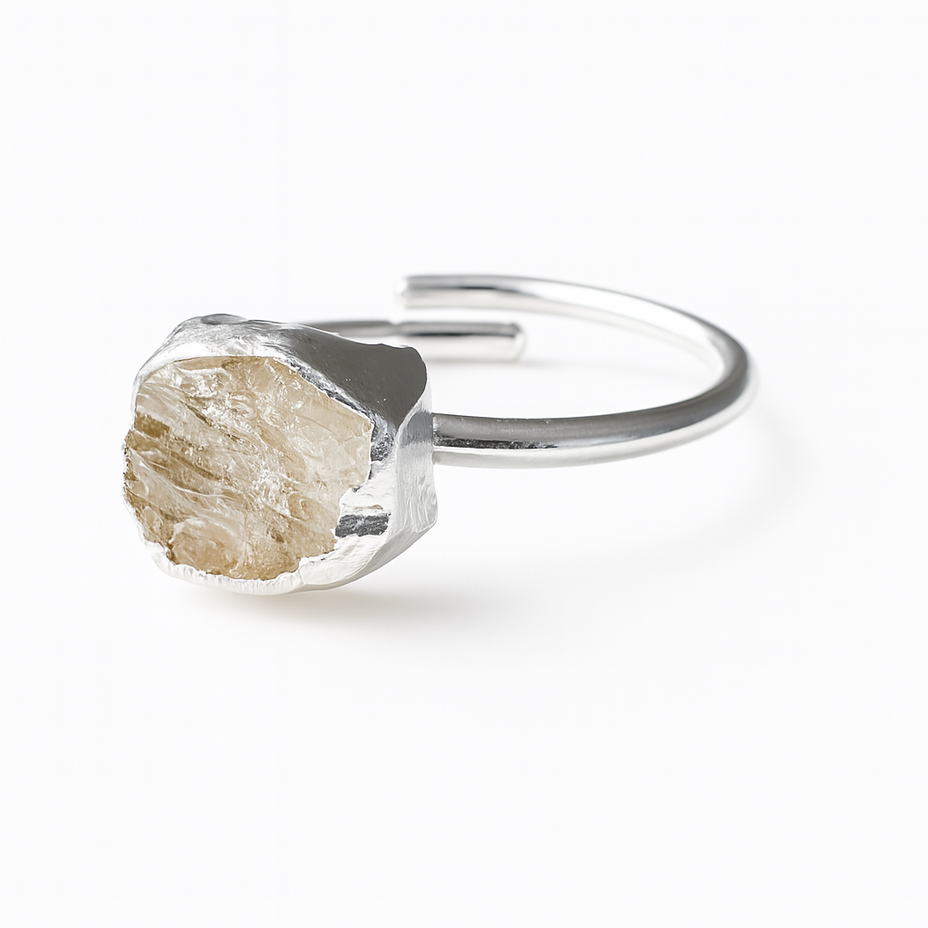 Raw Herkimer Diamond Handmade Adjustable Ring in Sterling Silver