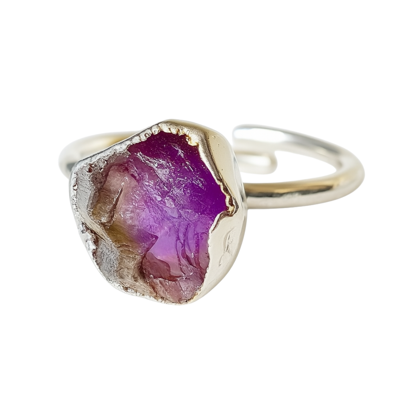 Raw Amethyst Handmade Adjustable Ring in Sterling Silver