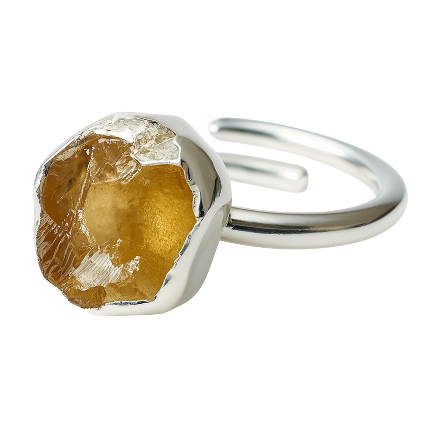 Raw Citrine Handmade Adjustable Ring in Sterling Silver