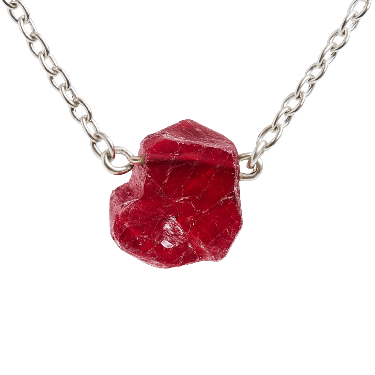 Raw Garnet Handmade Pendant with Chain in Sterling Silver