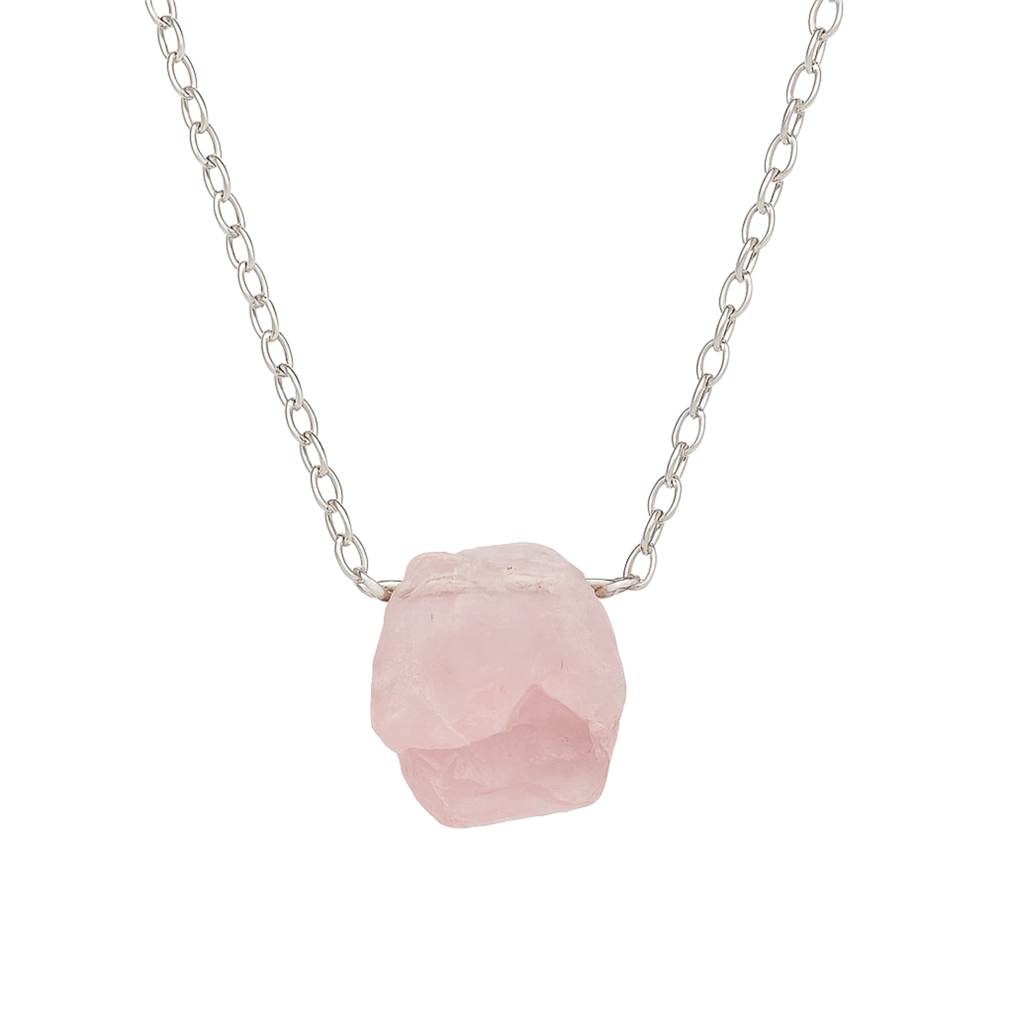 Raw Rose Quartz Handmade Pendant with Chain in Sterling Silver