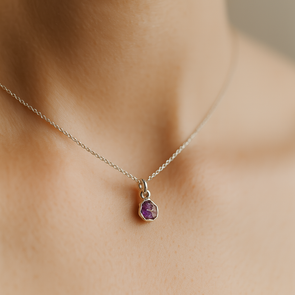 Raw Amethyst Handmade Pendant in Sterling Silver